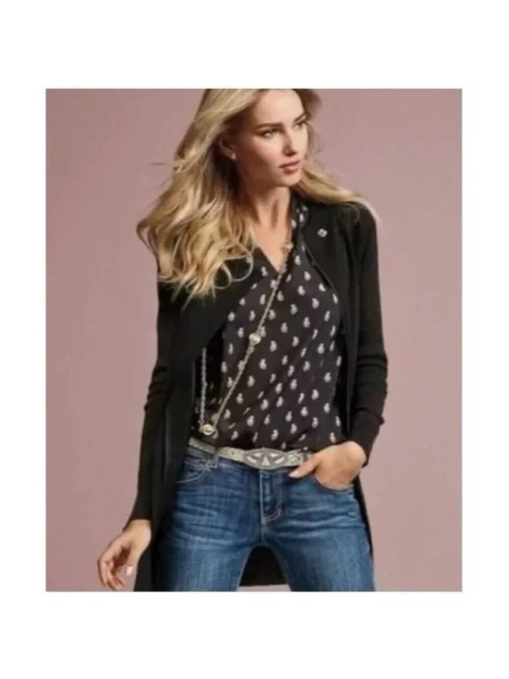 CAbi Memento Blouse Navy & White #3435 size Small